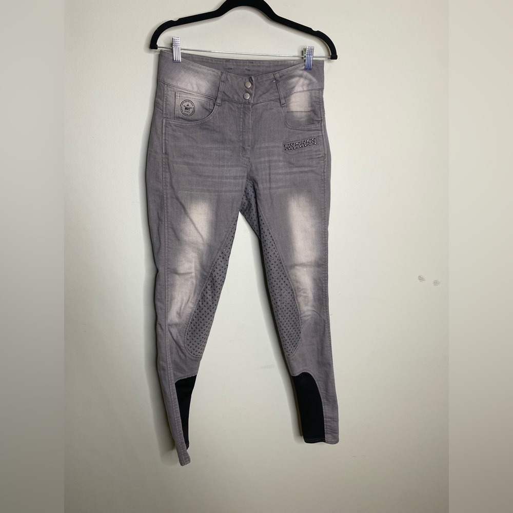 Gray denim full seat, riding pants breeches Pfiff pockets